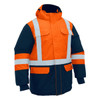 Orange / Navy - Front - BJ6454HT - H Taped Hi Vis Freezer Hooded Jacket - Bisley Workwear