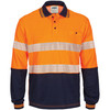 Orange Navy - 3518 - Hi Vis Segment Taped Cotton Backed Polo - Long Sleeve