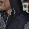 Lightweight rain jacket with adjustable hood and chin guard