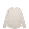 A long-sleeve T-shirt in a soft beige colour with a round neckline and a logo.