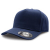 A navy blue cap with a curved brim and a logo patch on the front.