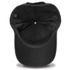 A black cap with a curved brim, featuring an interior view showcasing the lining and stitching details.