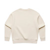 A beige jumper with a simple, relaxed design and a branding logo on the back.