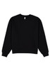 A black crew sweatshirt with long sleeves and a ribbed neckline. The garment features a logo.