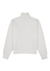 A white women's jumper with a 1/4 zip, featuring a high collar and long sleeves, with a logo on the back.