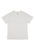 A white women's short sleeve tee with a simple design and a small logo.