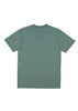 A green men's short sleeve tee featuring a plain design and a logo on the back.