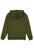 An olive green women's hoodie featuring a hood and ribbed cuffs, with a plain back and no visible branding.