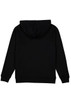 A black women's hoodie featuring a hood and long sleeves with a simple design on the back.