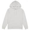A white women's hoodie featuring a front pocket and a hood, with a logo on the garment.