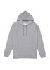 A grey men's hoodie featuring a front pocket and a drawstring hood. It has a logo on the side.