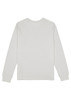 A women's long sleeve tee in white, featuring a crew neck and a simple design, with a logo on the back.