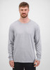 A grey long sleeve tee for men, featuring a round neckline and fitted silhouette, with a logo on it.