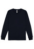 A long sleeve tee in navy blue with a round neckline and cuffs, featuring a logo at the neck.