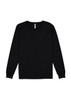 A black long sleeve T-shirt featuring a crew neckline and fitted cuffs. It has a logo on the label.