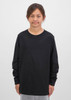 A black long sleeve tee for kids displayed on a model with a neutral background.