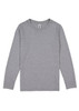 A long-sleeve tee in grey, featuring a simple design and a logo on the label.