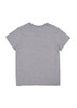 A short sleeve women's t-shirt in grey, featuring a simple design and a logo on the back.