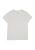 A white short sleeve women's t-shirt with a logo on the front. Simple and classic design.