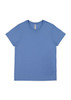 A blue women's short sleeve tee, featuring a round neckline and a label inside the collar.