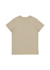 A beige women's short sleeve t-shirt featuring a plain back design. It has a simple structure and includes a branding logo.