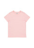 A pink women's short sleeve tee with a basic design and a small brand label inside the collar.