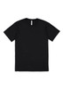 A black short sleeve men's t-shirt with a logo on the label. Simple and plain design.