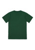 A green short sleeve tee with a plain back and a logo on the upper back.