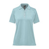 A light aqua women's polo shirt with a collar and short sleeves, featuring a logo on the chest.