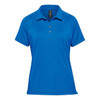 A women's polo shirt in vibrant blue, featuring a classic collar and a logo. Designed for sports and casual wear.
