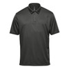 A dark green short sleeve polo shirt featuring a collar and a logo on the chest.
