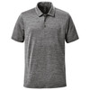 A grey men's polo shirt with a collar, short sleeves, and branding details.