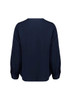 A navy blue women's long sleeve blouse featuring a simple back design and gathered sleeve detail.