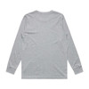 A grey long-sleeve t-shirt featuring a plain back and fitted sleeves, with a logo on the label.