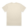 A plain beige t-shirt in a soft, faded fabric, featuring a logo on the back.