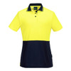 Yellow / Navy - Front - ML211 - Hi-Vis Women's Cotton Comfort Contrast Class D Polo Shirt S/S