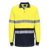 Yellow / Navy - Front - MP413 - Hi-Vis Class D/N Cotton Comfort  Contrast Polo Shirt L/S
