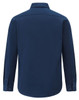 A navy cotton blend long-sleeve shirt with a classic collar and buttoned cuffs. Features a logo on the back.