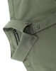A khaki green long-sleeve cotton blend shirt with a collar and button details, featuring a logo tag.