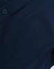 A navy blue long-sleeve shirt with a buttoned collar and a pocket on the front. Features a logo detail.