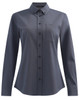 A ladies' smart casual long sleeve shirt in dark grey with a button-up front and a chest pocket. It has a subtle logo.