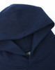 A navy unisex premium fleece oversized hoodie with a large hood and a branding label inside.