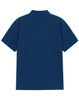 A navy blue men's classic cotton/poly pique short sleeve polo shirt, featuring a back view and a collar.