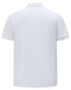 A white men's classic cotton/poly pique short-sleeve polo shirt with a logo on the back.