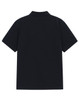 A navy blue men's classic cotton/poly pique short sleeve polo shirt featuring a collar and a logo.