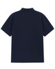 A navy blue men's classic cotton/poly pique short sleeve polo featuring a collared design and a branding logo.