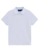A white ladies' classic cotton/poly pique short sleeve polo with a collar and buttons, featuring a logo.