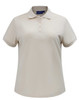 A ladies' short-sleeve polo in a light beige colour with a collar and buttons, featuring a logo.