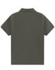 A dark green ladies' short sleeve polo shirt with a classic pique fabric and a logo on the back.