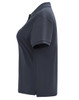 A navy blue ladies' classic cotton/poly pique short-sleeved polo shirt with a collar and a logo.